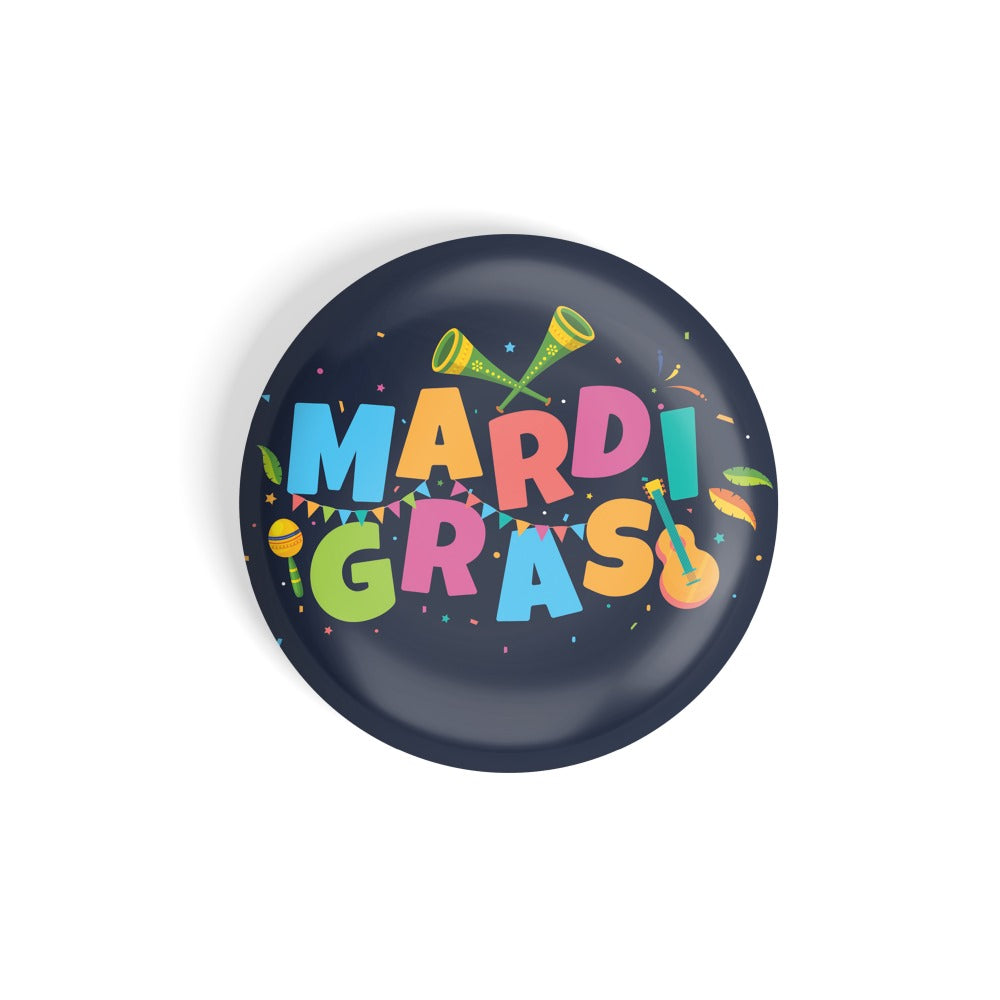 dhcrafts Round Fridge Magnet Blue Mardi Gras Glossy Finish Design Pack of 1 (58 mm)